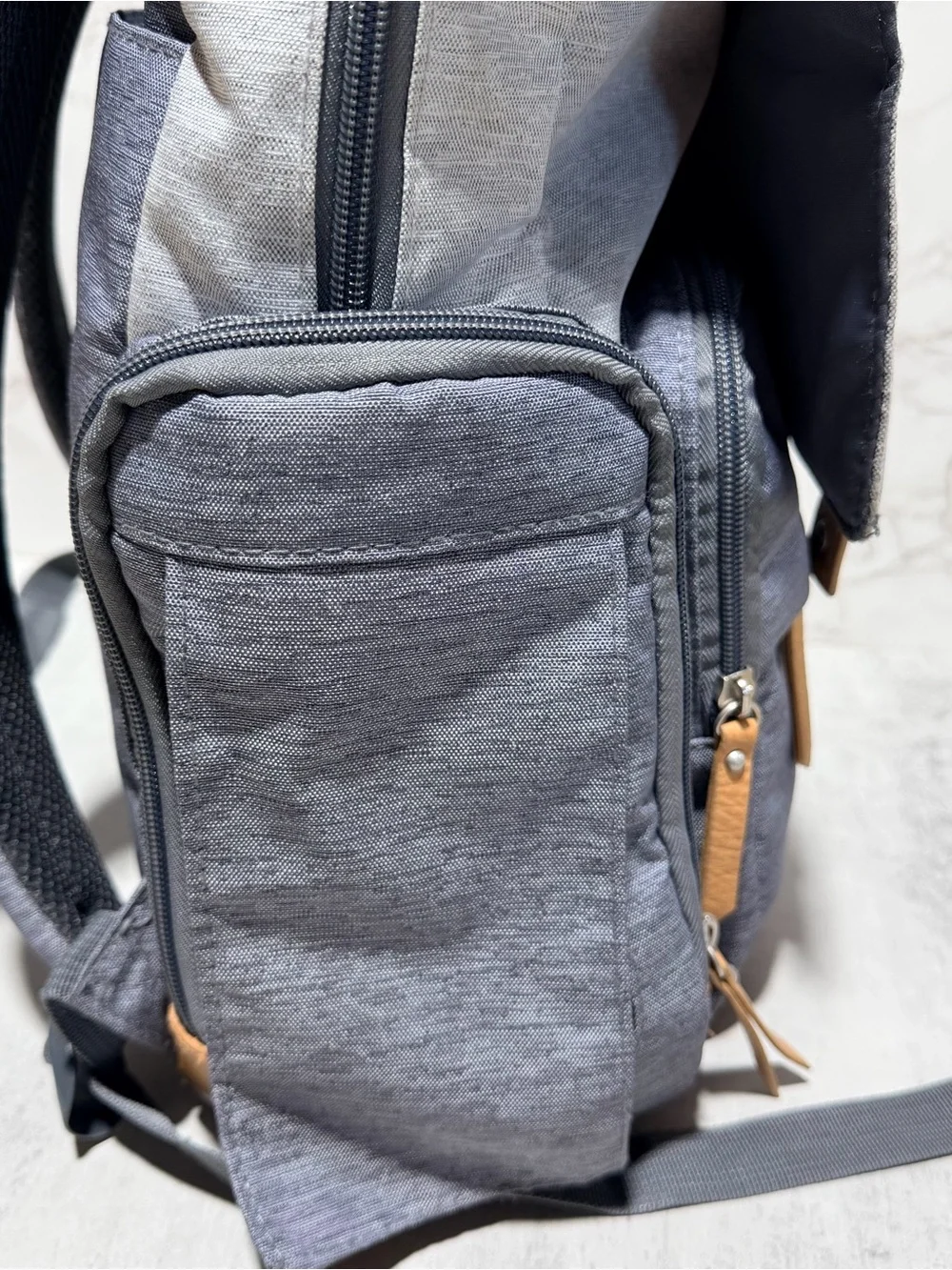 Eddie Bauer First Adventure Two-Tone Gray Diaper Backpack with Tan Accents